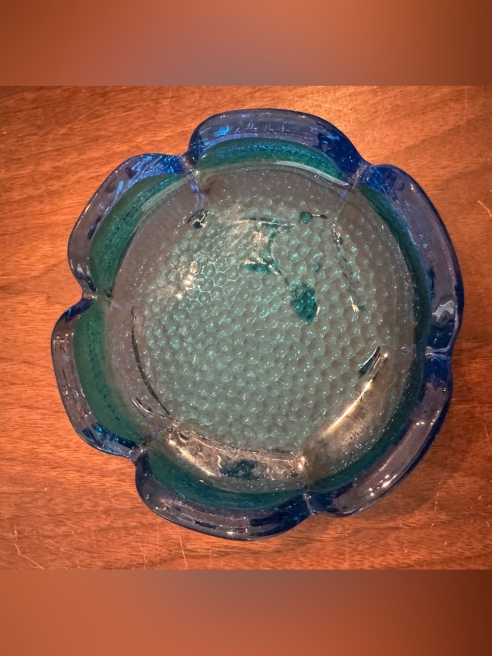 Vintage Blenko Mid Century Heavy Blue Art Glass Ashtray
